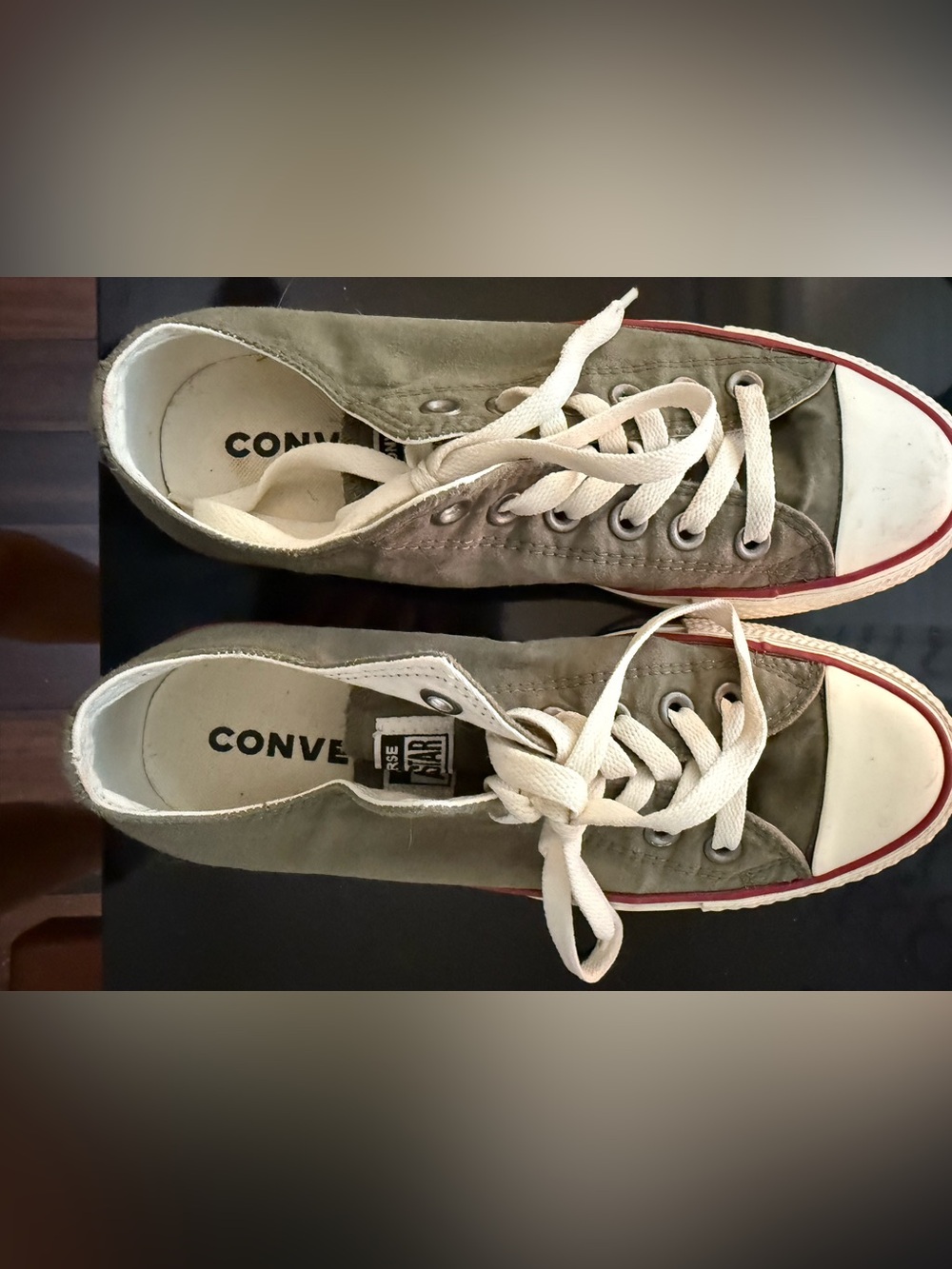 Converse Women Olive Green Low-Top Canvas Sneakers with White Accents